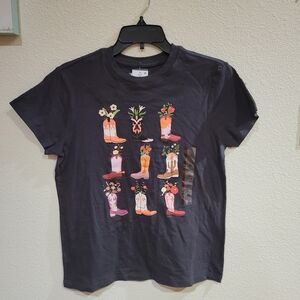 NWT Graphic Womens T-Shirt with Floral Boot Design Size XS